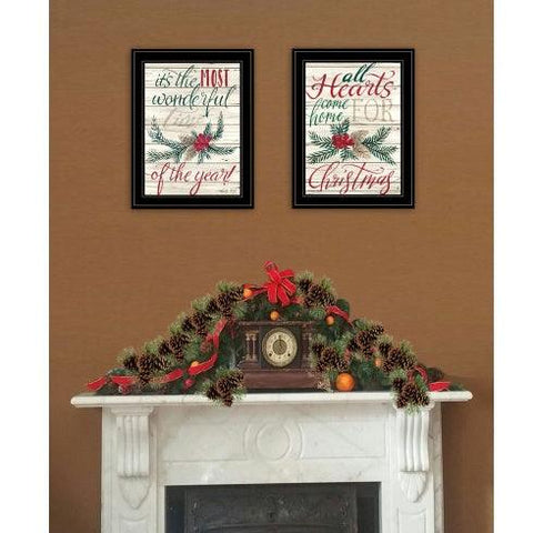 All Hearts Come Home For Christmas 2-Piece Vignette By Artisan Cindy Jacobs, Ready To Hang Framed Print, Black Frame