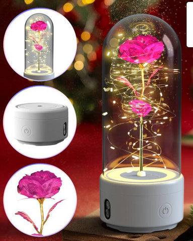 Creative 2 In 1 Rose Flowers LED Light And Bluetooth-compatible Speaker Valentine's Day Gift Rose Luminous Night Light Ornament In Glass Cover