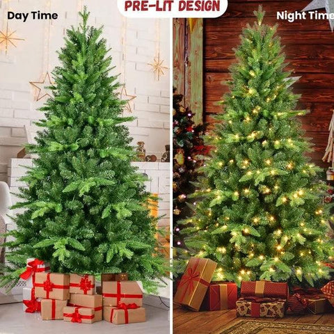 5FT PE PVC Mixed Automatic Christmas Tree With Lights Xmas Decoration Light Up Holiday Season