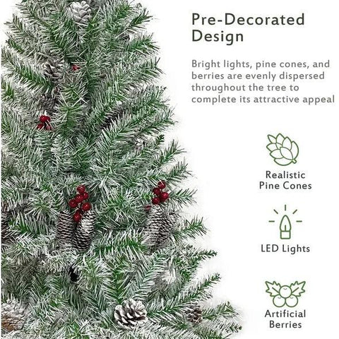 Pre-lit Xmas Tree Artificial Christmas 4-Piece Set,Garland, Wreath And Set Of 2 Entrance Trees X-mas