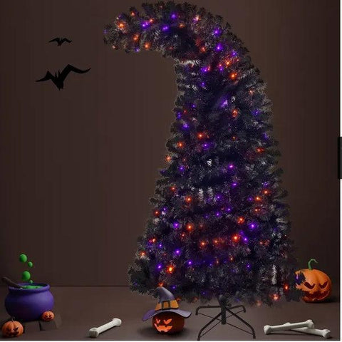 6FT Artificial Fir Bent Top Halloween Christmas Tree, Xmas Tree Bendable Style Christmas Tree Holiday Decoration W1,080  Branch Tips, 300 LED Lights X Mas Halloween Style