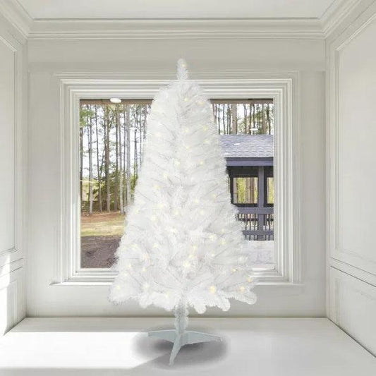 4ft White Artificial Christmas Tree Prelit With Stand ,100 Warm White Led Lights, Realistic 241 Branch Tips PVC White Norwood Spruce Tree Easy Assembly For Indoor, Home