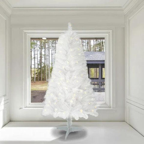 4ft White Artificial Christmas Tree Prelit With Stand ,100 Warm White Led Lights, Realistic 241 Branch Tips PVC White Norwood Spruce Tree Easy Assembly For Indoor, Home