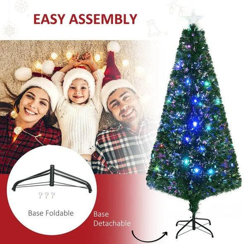 6' Tall Douglas Fir Pre-Lit Artificial Christmas Tree With Realistic Branches, 24 Multi-Color LED Lights, Fiber Optics And 230 Tips