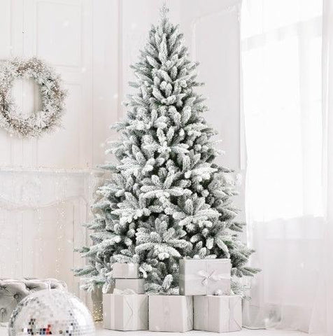 7FT PE & PVC Flocked Artificial Christmas Tree ,With 1514 Branch Tips And Metal Stand,Foldable Fake Tree With Realistic Snowy Foliage For Home Decoration