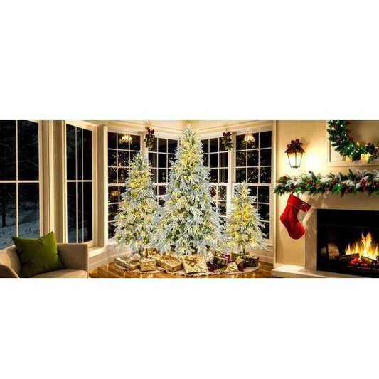 6FT Pre-Lit Spruce Snow Flocked Christmas Tree, Artificial Hinged Xmas Tree With 300 Multi-Color LED Lights, 8 Flashing Modes &790 Snow Branch Tips, Holiday Office Home