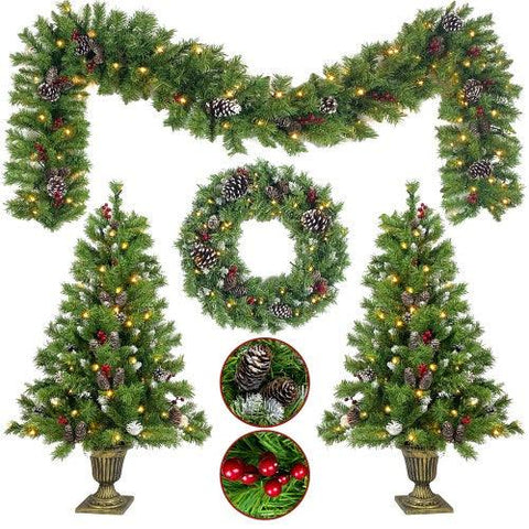 Pre-lit Christmas Tree Artificial Christmas 4-piece Set With LED Lights