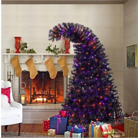 6FT Artificial Fir Bent Top Halloween Christmas Tree, Xmas Tree Bendable Style Christmas Tree Holiday Decoration W1,080  Branch Tips, 300 LED Lights X Mas Halloween Style