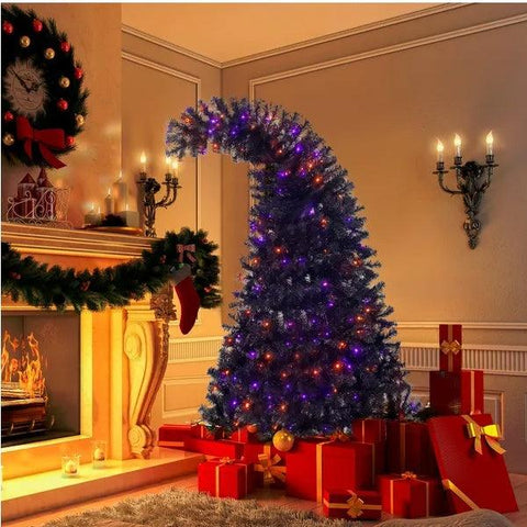 6FT Artificial Fir Bent Top Halloween Christmas Tree, Xmas Tree Bendable Style Christmas Tree Holiday Decoration W1,080  Branch Tips, 300 LED Lights X Mas Halloween Style