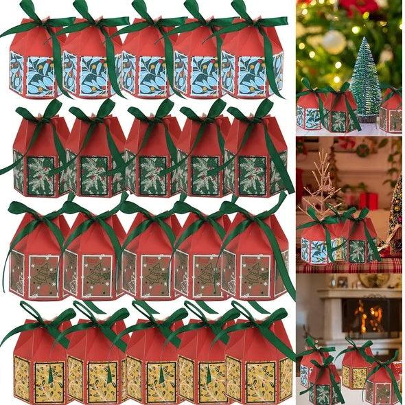 20 Pcs Christmas Candy Boxes With Ribbon Colorful Goodies Treat Box Snowflake Christmas Tree Cases For Xmas Gift Wrapping Holiday Party Supplies