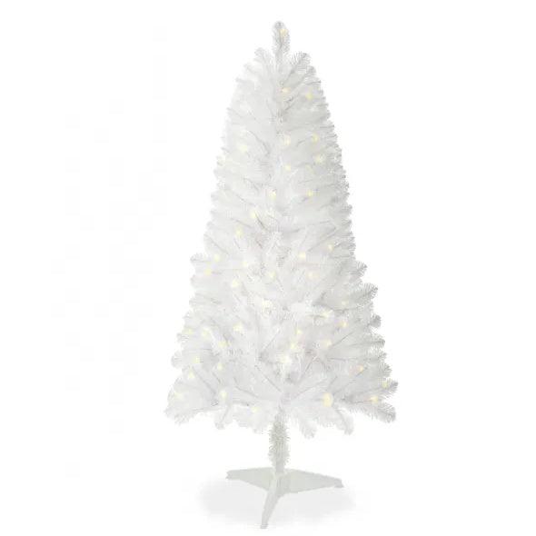 4ft White Artificial Christmas Tree Prelit With Stand ,100 Warm White Led Lights, Realistic 241 Branch Tips PVC White Norwood Spruce Tree Easy Assembly For Indoor, Home