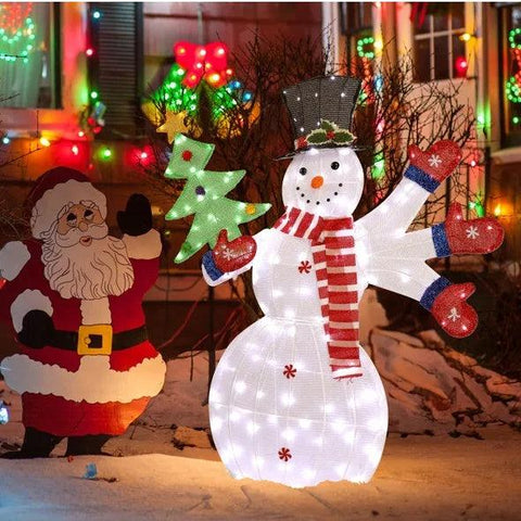 Lighted Snowman Christmas Yard Decorations, Pre-lit 2D Snowman Waving Hands With 170 LED Warm White Lights And Stakes For Xmas Outdoor Holiday Indoor Decor Lighted Holiday Displays