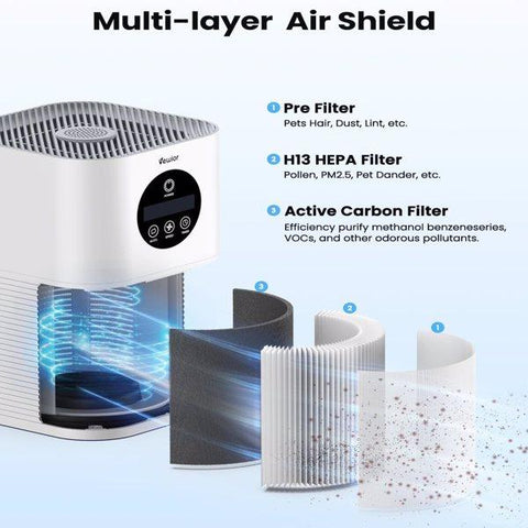 H13 True Hepa Air Purifiers for Pets Hair, Dander, Smoke, Pollen, 3 Fan Speeds, 6 Timer Air Cleaner Suitable for 600 sq. ft.