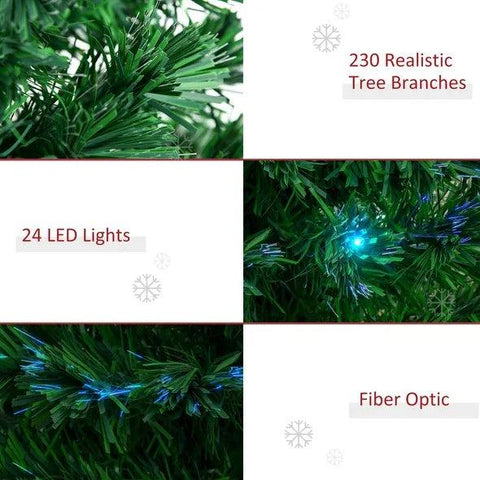 6' Tall Douglas Fir Pre-Lit Artificial Christmas Tree With Realistic Branches, 24 Multi-Color LED Lights, Fiber Optics And 230 Tips