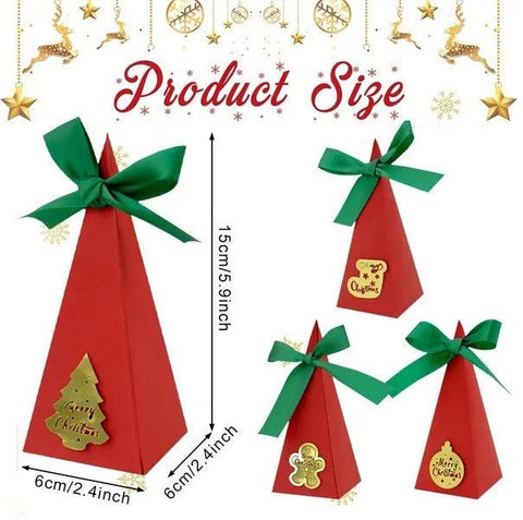 20PCS Christmas Candy Boxes 4 Styles Christmas Treat Gift Boxes Cute DIY Paper Box With Ribbon Triangle Sweet Boxes For Birthday Christmas Party Supplies