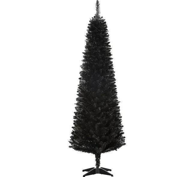 6 Ft Artificial Pencil Christmas Tree, Slim Xmas Tree With 390 Realistic Branch Tips And Plastic Stand, Black