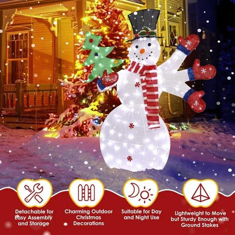 Lighted Snowman Christmas Yard Decorations, Pre-lit 2D Snowman Waving Hands With 170 LED Warm White Lights And Stakes For Xmas Outdoor Holiday Indoor Decor Lighted Holiday Displays