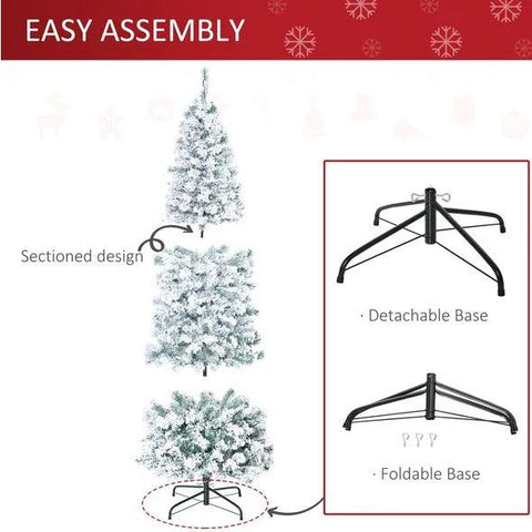 6 Ft Pre-Lit Snow-Flocked Slim Douglas Fir Artificial Christmas Tree With Realistic Branches, 250 LED Lights And 462 Tips