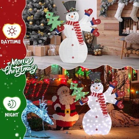 Lighted Snowman Christmas Yard Decorations, Pre-lit 2D Snowman Waving Hands With 170 LED Warm White Lights And Stakes For Xmas Outdoor Holiday Indoor Decor Lighted Holiday Displays