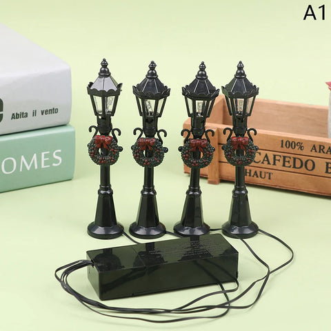 4Pcs/Set Christmas Mini Street Light Models Dollhouse Streetlight Micro-Landscape Fairy Garden Accessories