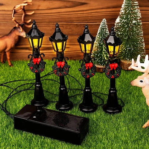 4Pcs/Set Christmas Mini Street Light Models Dollhouse Streetlight Micro-Landscape Fairy Garden Accessories