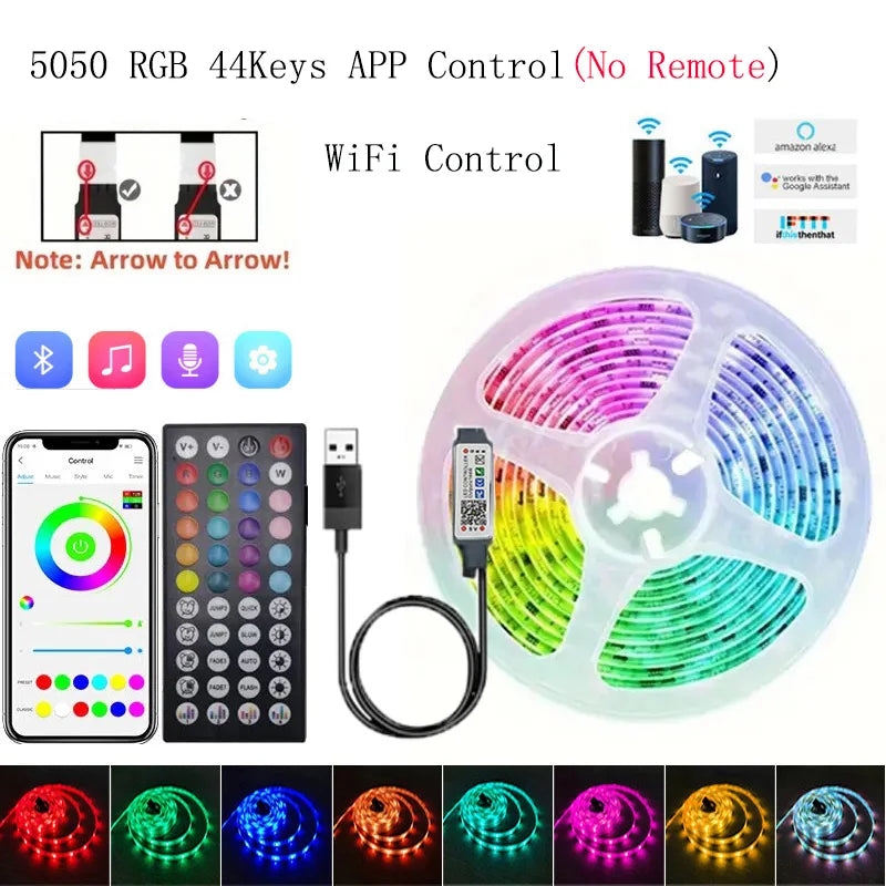 USB 1-30M LED Light Strip RGB 5050 Bluetooth Wifi APP Control Luces Led Light Strip Lighting Music Sync for Party PC TV Living R