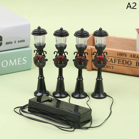 4Pcs/Set Christmas Mini Street Light Models Dollhouse Streetlight Micro-Landscape Fairy Garden Accessories