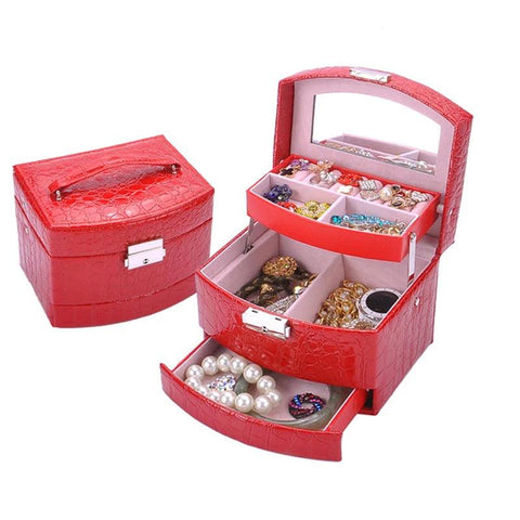 3-Layer PU Leather Large Jewelry Box Organizer Portable European-Style Multi-Function Necklaces Jewelry Storage Case Casket