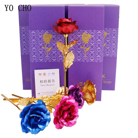 Plated Gold Rose Artificial Flower 24K Foil Rose Galaxy Box Birthday Valentine Mother's Day Christmas Creative Gift