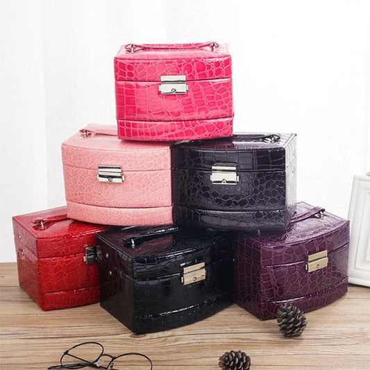 3-Layer PU Leather Large Jewelry Box Organizer Portable European-Style Multi-Function Necklaces Jewelry Storage Case Casket