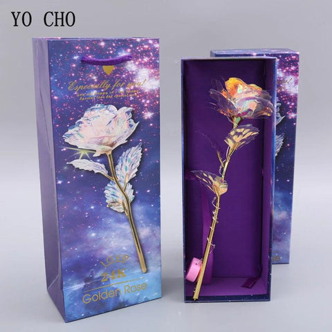 Plated Gold Rose Artificial Flower 24K Foil Rose Galaxy Box Birthday Valentine Mother's Day Christmas Creative Gift