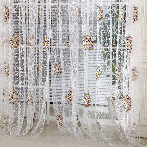 Modern White Sheer Curtains for Living Room Embroidered Retro Pattern Curtain Bedroom Bathroom Tulle Curtains Window Drapes