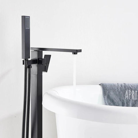 Black Bathtub Shower Faucet Bathroom Brass Square Floor Standing Bathtub Faucets Waterfall Hot Cold Water Mixer Tap