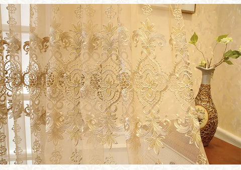 European Royal Beige Luxury Tulle Curtains for Living Room Bedroom Window Screen Elegant Drapes Home Decor High-end Yarn