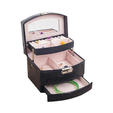 3-Layer PU Leather Large Jewelry Box Organizer Portable European-Style Multi-Function Necklaces Jewelry Storage Case Casket