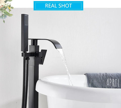 Black Bathtub Shower Faucet Bathroom Brass Square Floor Standing Bathtub Faucets Waterfall Hot Cold Water Mixer Tap