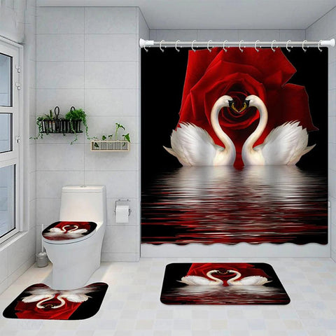 Waterproof Bathroom Shower Curtain Valentine's Day Gift Curtains Set Anti-skid Rugs Toilet Lid Cover Bath Mat