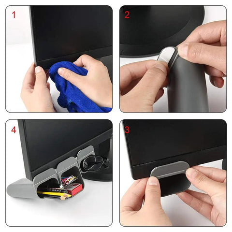 Creative DIY Computer Monitors Screen Pasteable Pen Pencil Holder Desktop Accessories Bag Desk Organizers Containers Storage Bag