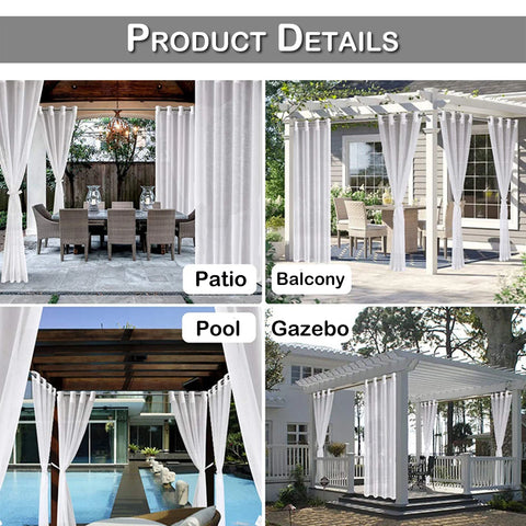 Outdoor Curtain For Patio Waterproof Breathable Lawn Sheer Curtains Garden White Grommet Window Curtains Exterior Pergola Decor