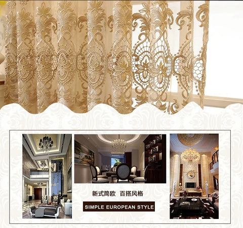 European Royal Beige Luxury Tulle Curtains for Living Room Bedroom Window Screen Elegant Drapes Home Decor High-end Yarn