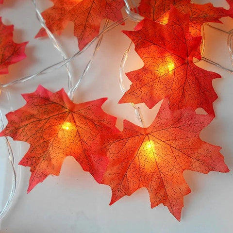 2M 10LED Artificial Autumn Maple Leaves Garland Led Fairy Lights for Christmas Decoration Thanksgiving Party DIY Decor Halloween