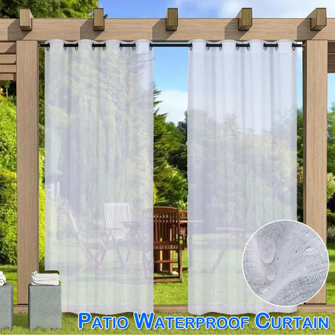 Outdoor Curtain For Patio Waterproof Breathable Lawn Sheer Curtains Garden White Grommet Window Curtains Exterior Pergola Decor