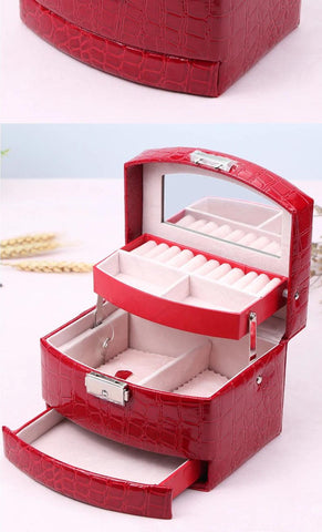 3-Layer PU Leather Large Jewelry Box Organizer Portable European-Style Multi-Function Necklaces Jewelry Storage Case Casket