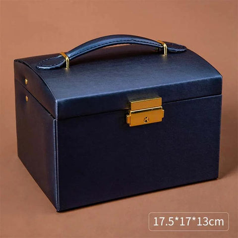 High Capacity Jewelry Box European Style 3 Layers Jewelry Organizer PU Leather Ring Necklace Makeup Holder Cases With Lock Women