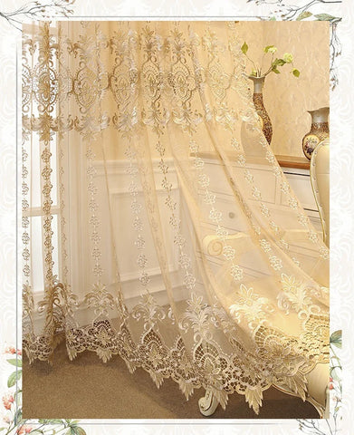 European Royal Beige Luxury Tulle Curtains for Living Room Bedroom Window Screen Elegant Drapes Home Decor High-end Yarn