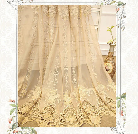 European Royal Beige Luxury Tulle Curtains for Living Room Bedroom Window Screen Elegant Drapes Home Decor High-end Yarn