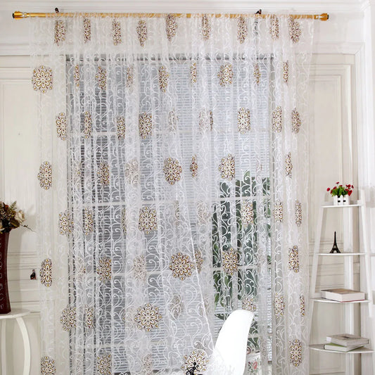 Modern White Sheer Curtains for Living Room Embroidered Retro Pattern Curtain Bedroom Bathroom Tulle Curtains Window Drapes