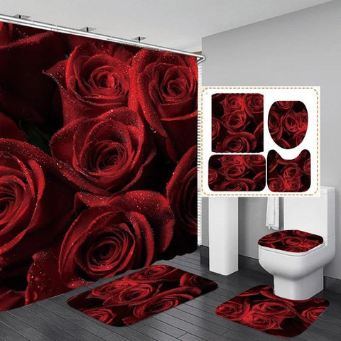 Waterproof Bathroom Shower Curtain Valentine's Day Gift Curtains Set Anti-skid Rugs Toilet Lid Cover Bath Mat