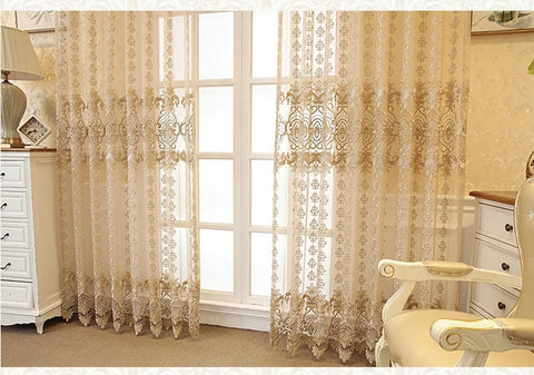 European Royal Beige Luxury Tulle Curtains for Living Room Bedroom Window Screen Elegant Drapes Home Decor High-end Yarn