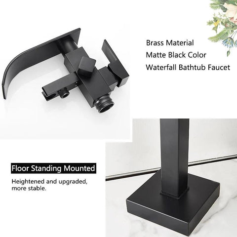 Black Bathtub Shower Faucet Bathroom Brass Square Floor Standing Bathtub Faucets Waterfall Hot Cold Water Mixer Tap